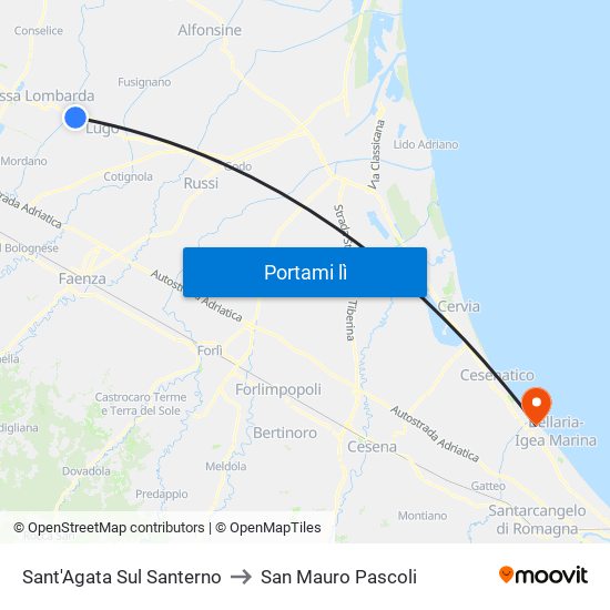 Sant'Agata Sul Santerno to San Mauro Pascoli map