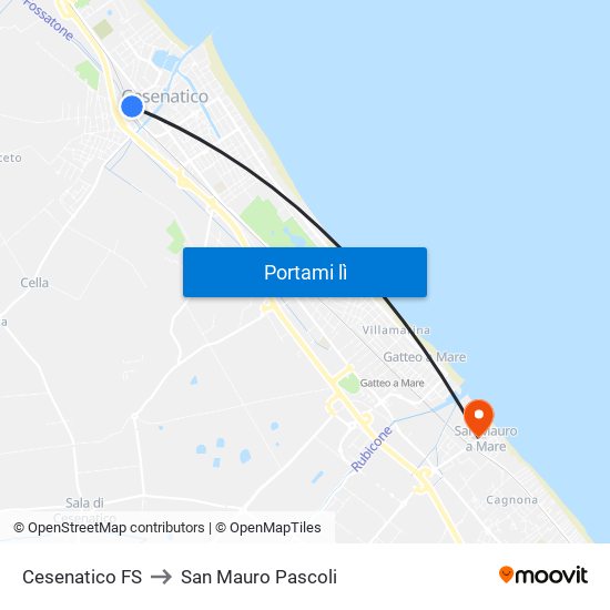 Cesenatico FS to San Mauro Pascoli map