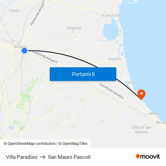 Villa Paradiso to San Mauro Pascoli map