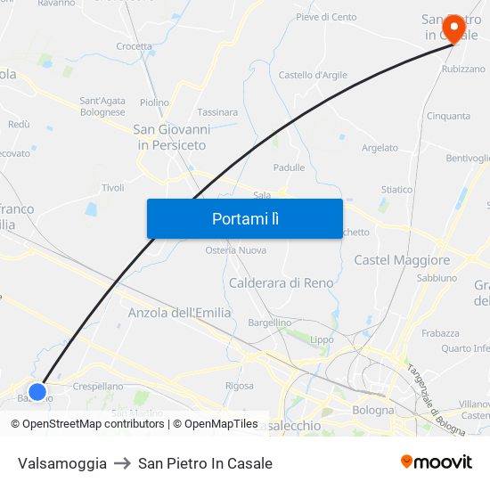 Valsamoggia to San Pietro In Casale map