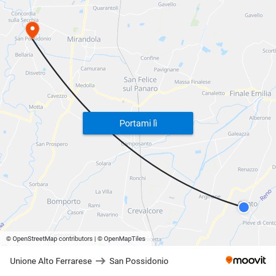 Unione Alto Ferrarese to San Possidonio map