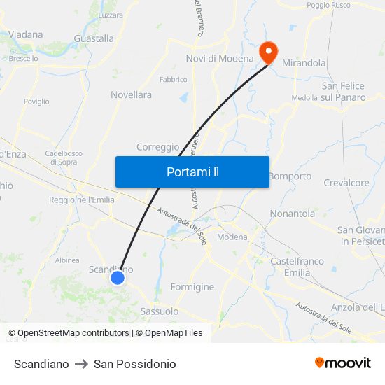 Scandiano to San Possidonio map