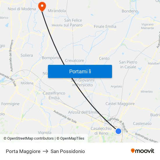 Porta Maggiore to San Possidonio map