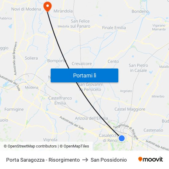 Porta Saragozza - Risorgimento to San Possidonio map