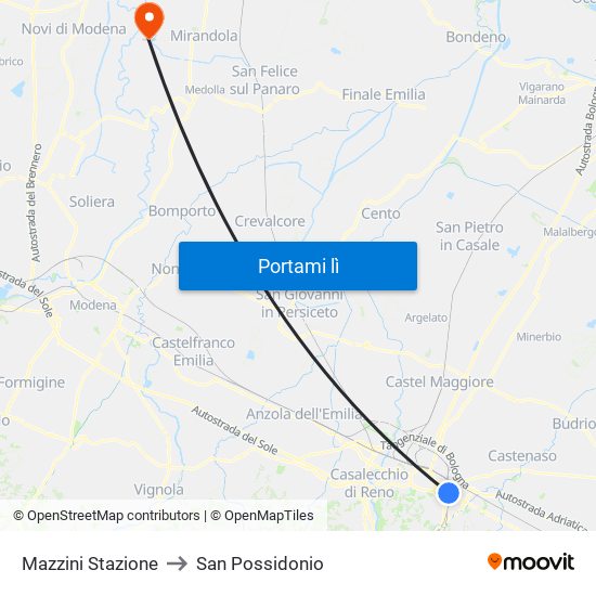 Mazzini Stazione to San Possidonio map