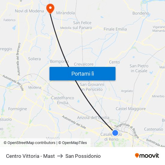 Centro Vittoria - Mast to San Possidonio map