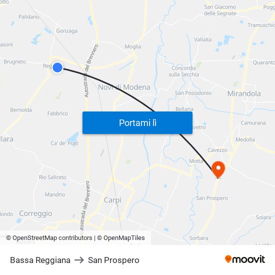 Bassa Reggiana to San Prospero map