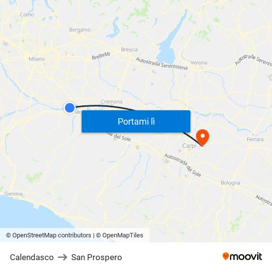 Calendasco to San Prospero map