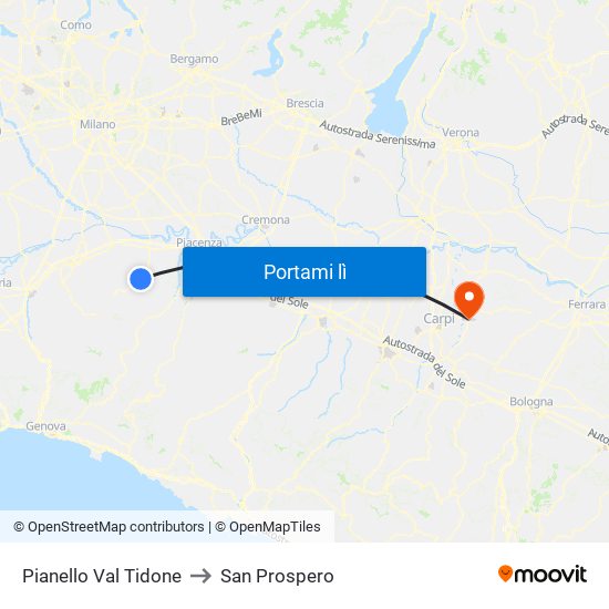 Pianello Val Tidone to San Prospero map