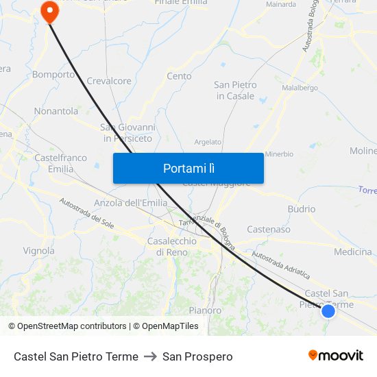 Castel San Pietro Terme to San Prospero map