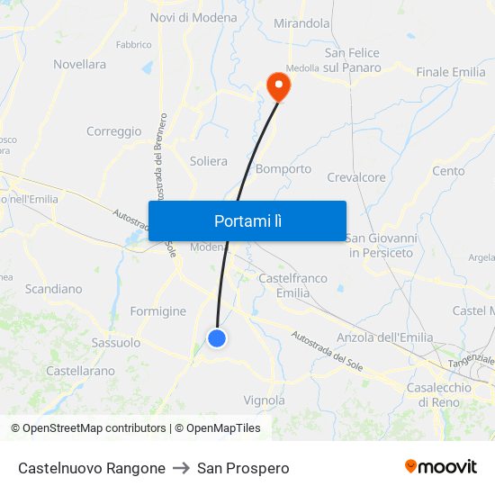 Castelnuovo Rangone to San Prospero map