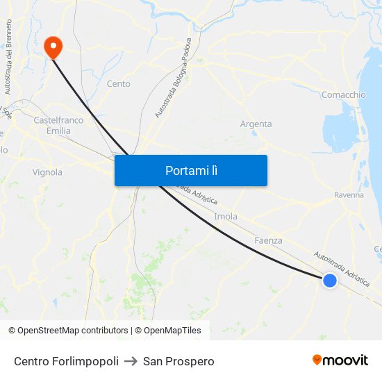 Centro Forlimpopoli to San Prospero map