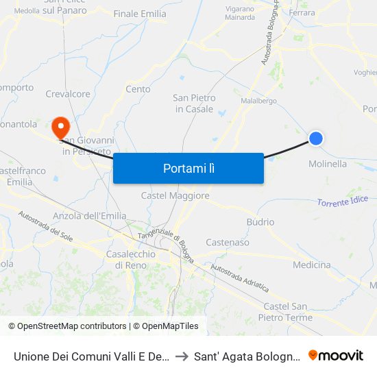 Unione Dei Comuni Valli E Delizie to Sant' Agata Bolognese map