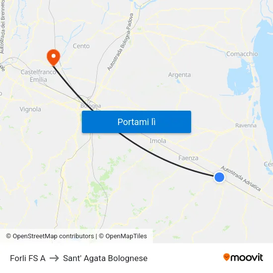 Forli FS A to Sant' Agata Bolognese map