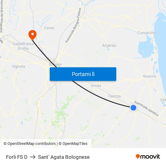 Forli FS D to Sant' Agata Bolognese map