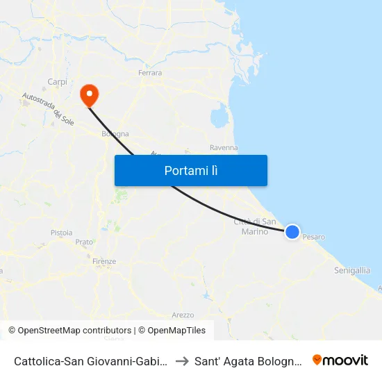 Cattolica-San Giovanni-Gabicce to Sant' Agata Bolognese map