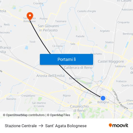 Stazione Centrale to Sant' Agata Bolognese map