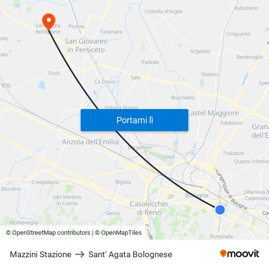 Mazzini Stazione to Sant' Agata Bolognese map