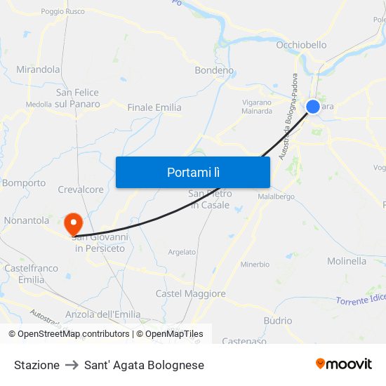 Stazione to Sant' Agata Bolognese map