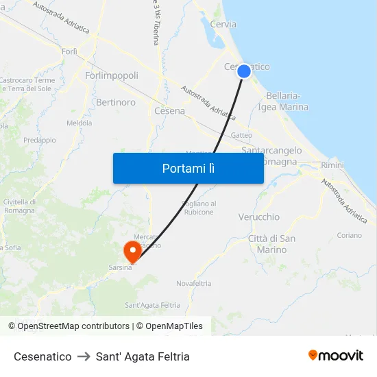 Cesenatico to Sant' Agata Feltria map