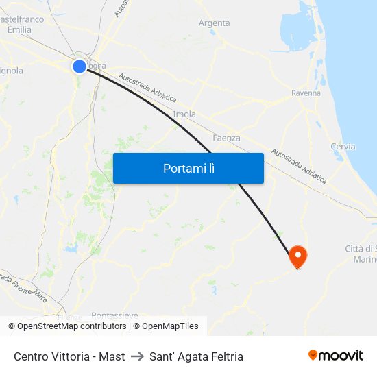 Centro Vittoria - Mast to Sant' Agata Feltria map