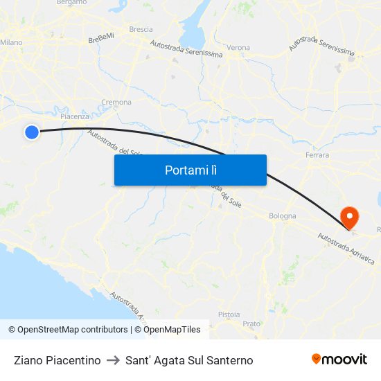 Ziano Piacentino to Sant' Agata Sul Santerno map