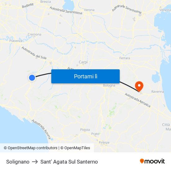 Solignano to Sant' Agata Sul Santerno map