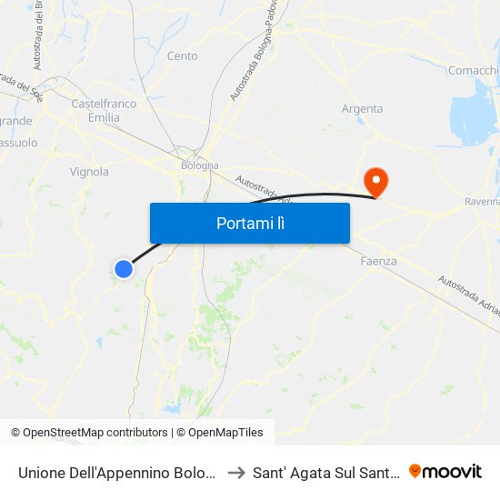 Unione Dell'Appennino Bolognese to Sant' Agata Sul Santerno map