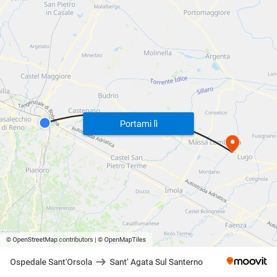 Ospedale Sant'Orsola to Sant' Agata Sul Santerno map