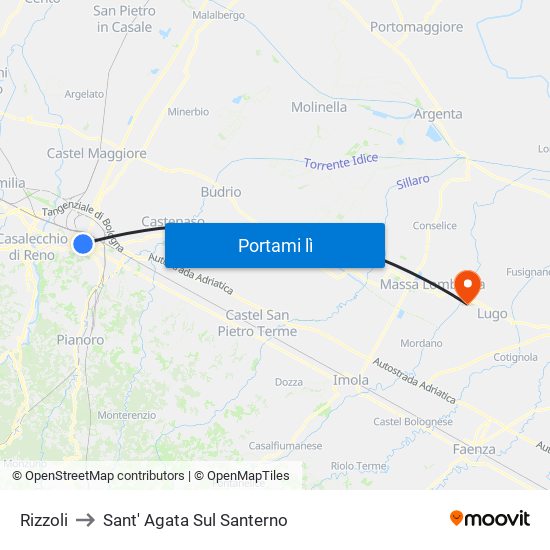 Rizzoli to Sant' Agata Sul Santerno map