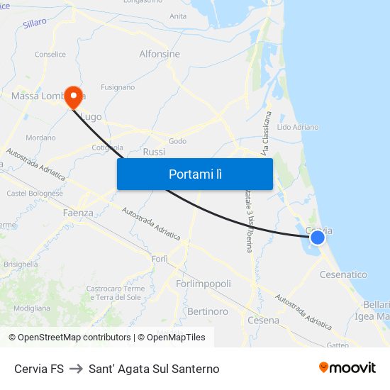 Cervia FS to Sant' Agata Sul Santerno map