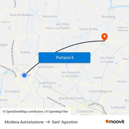 Modena  Autostazione to Sant' Agostino map