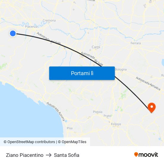 Ziano Piacentino to Santa Sofia map