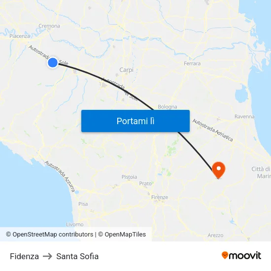 Fidenza to Santa Sofia map