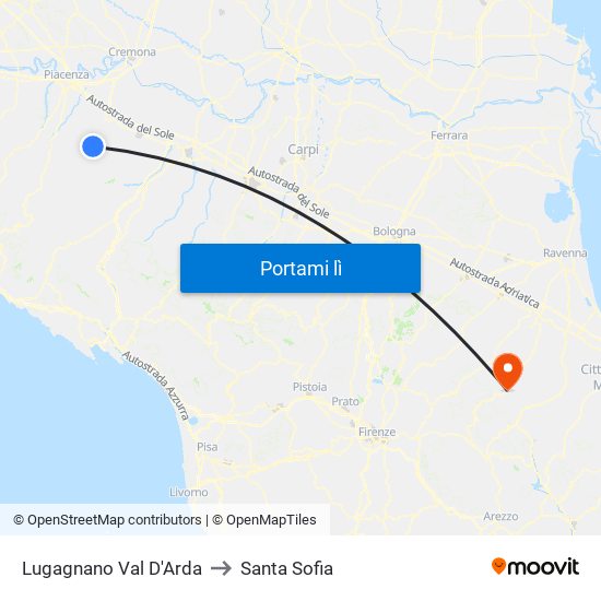 Lugagnano Val D'Arda to Santa Sofia map