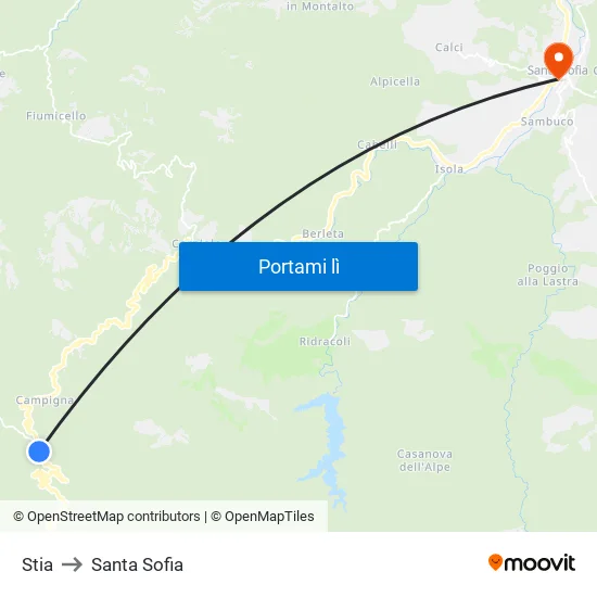 Stia to Santa Sofia map