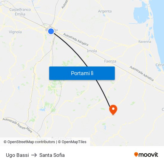 Ugo Bassi to Santa Sofia map