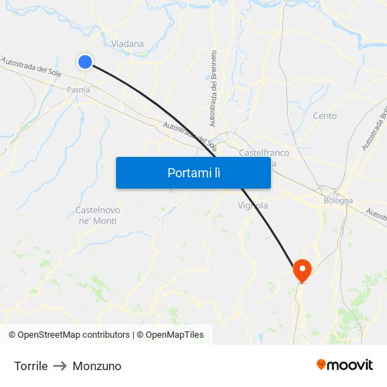 Torrile to Monzuno map