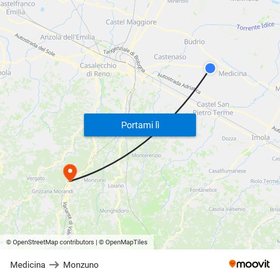 Medicina to Monzuno map