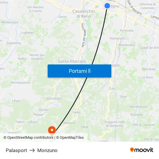 Riva Di Reno - Lame to Monzuno map