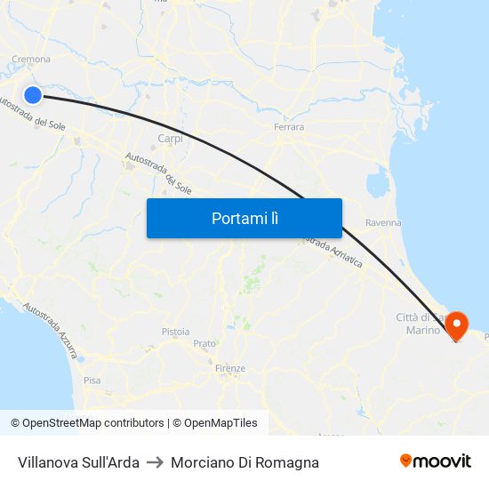 Villanova Sull'Arda to Morciano Di Romagna map