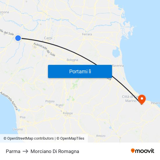 Parma to Morciano Di Romagna map