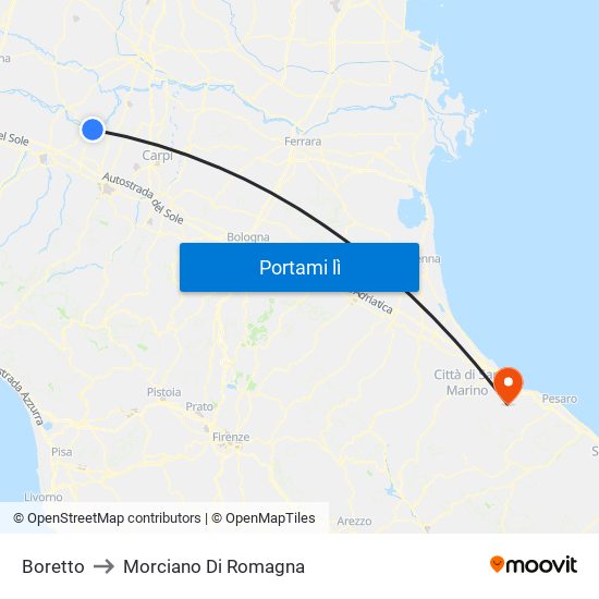 Boretto to Morciano Di Romagna map