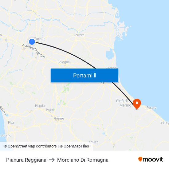 Pianura Reggiana to Morciano Di Romagna map