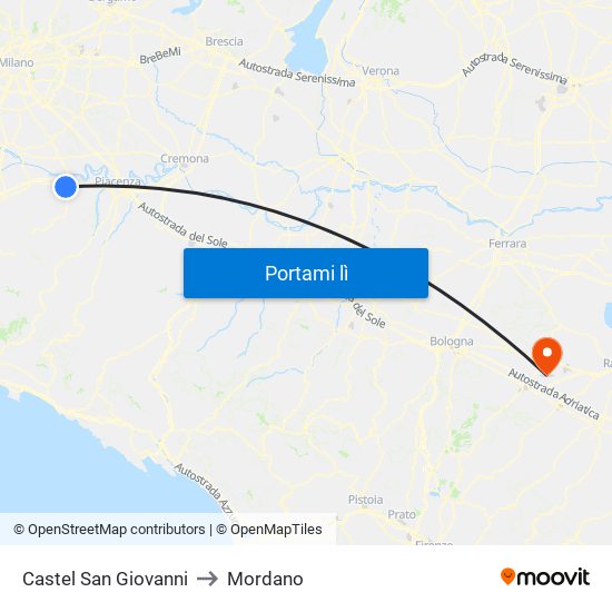 Castel San Giovanni to Mordano map