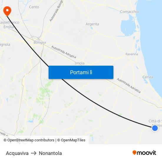 Acquaviva to Nonantola map