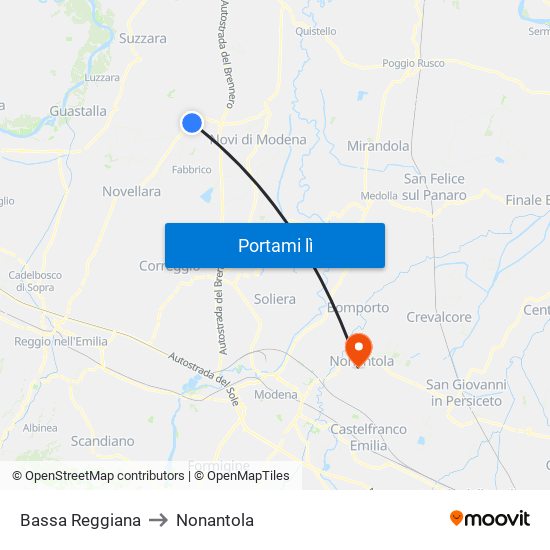 Bassa Reggiana to Nonantola map