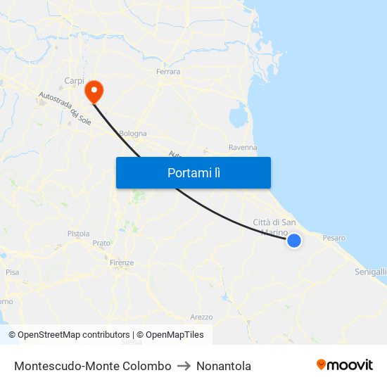 Montescudo-Monte Colombo to Nonantola map