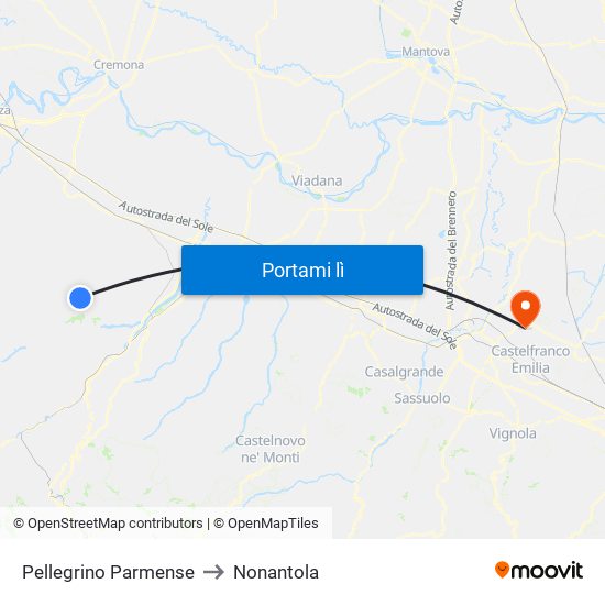 Pellegrino Parmense to Nonantola map