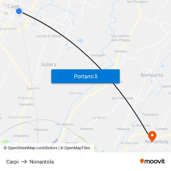 Carpi to Nonantola map